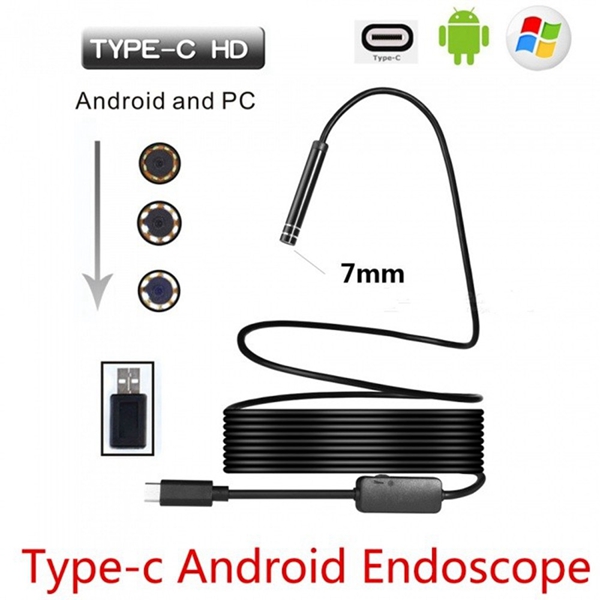 Racdde 7mm 6-LED USB Type-C Android PC Endoscope with Hardwire 