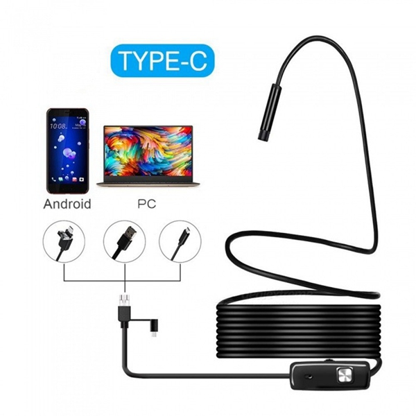 Racdde BLCR 3-in-1 8mm 6-LED Waterproof USB Type-C Android PC Endoscope - 2M Hard Wire