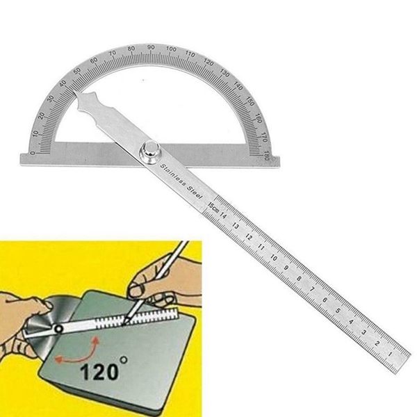 Racdde 2 in 1 0-180 Degree Stainless Steel Protractor High Precision Measuring Ruler