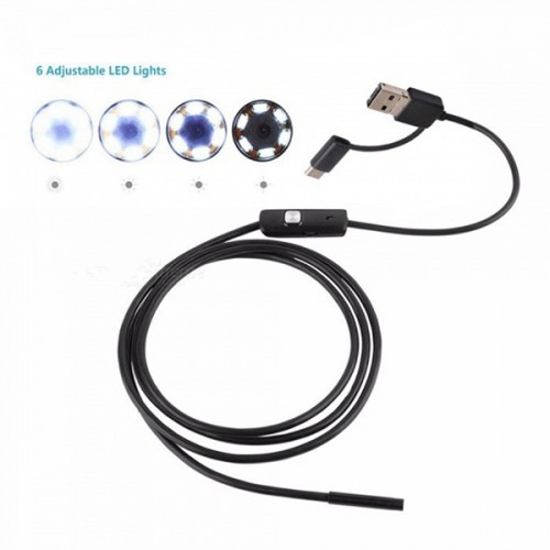 Racdde 3-in-1 7mm 6-LED Waterproof USB Type-C Android PC Endoscope - 5M