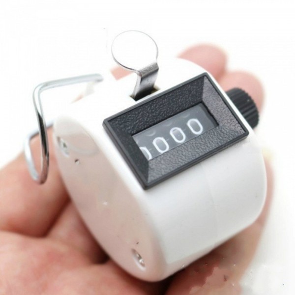 Clicker Digit Number Counters Handheld 4 Digit Number Counter Counting Tally Counter Clicker Timer Soccer Golf Counter - White