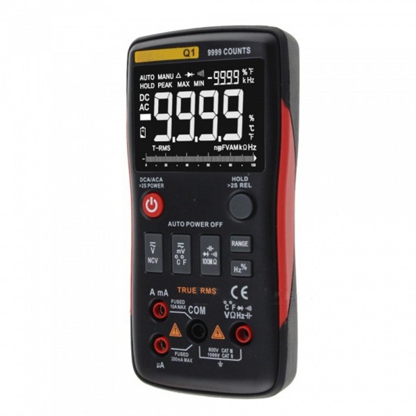 Racdde Q1 True-RMS Digital Multimeter Button 9999 Counts With Analog Bar Graph AC/DC Voltage Ammeter Current Ohm Auto/Manual