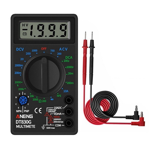 Racdde DT830G LCD Digital Multimeter, Handheld AC/DC Ammeter Voltmeter Ohm Tester Meter - Black