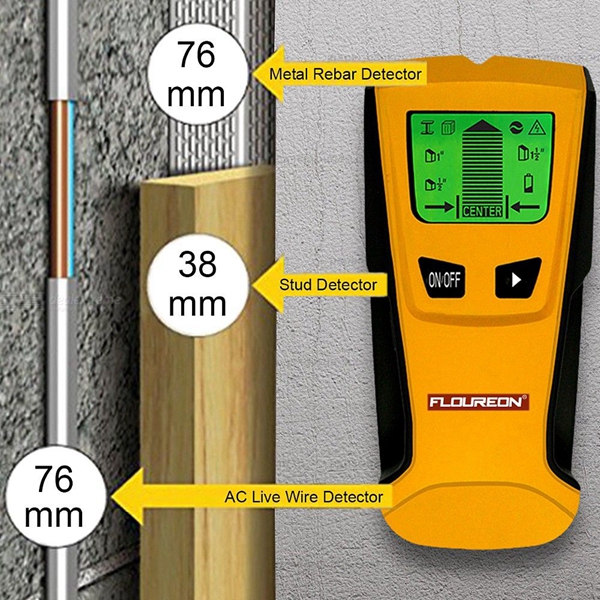 Racdde 3-in-1 Metal Detector Stud Finder AC Wire Sensor With LCD Screen For Metal Wood Studs AC Wire Detection