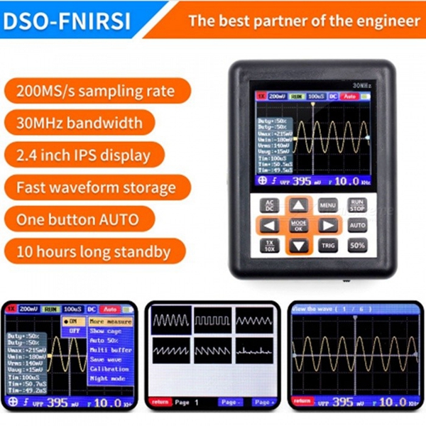 Racdde DSO-FNIRSI Handheld Mini Portable Digital Oscilloscope 30M Bandwidth 200MSps Sampling Rate IPS Display
