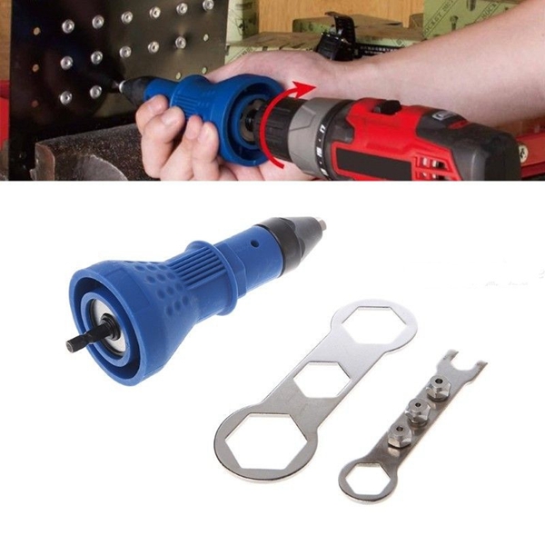 Racdde Handheld Electric Rivet Gun Corldless Riveting Drill Adapter Power Tool - Other Blue