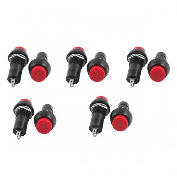 Racdde 10Pcs PBS-11B Red Cap SPST OFF/(ON) NO N/O Round Momentary Push Button Switches w/ Mounting Hole 12mm, AC 3A 250V 