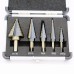 Racdde High Quality Premium 5Pcs / Set HSS Cobalt Multiple Hole 50 Sizes Step Drill Bit Set with Aluminum Case gray