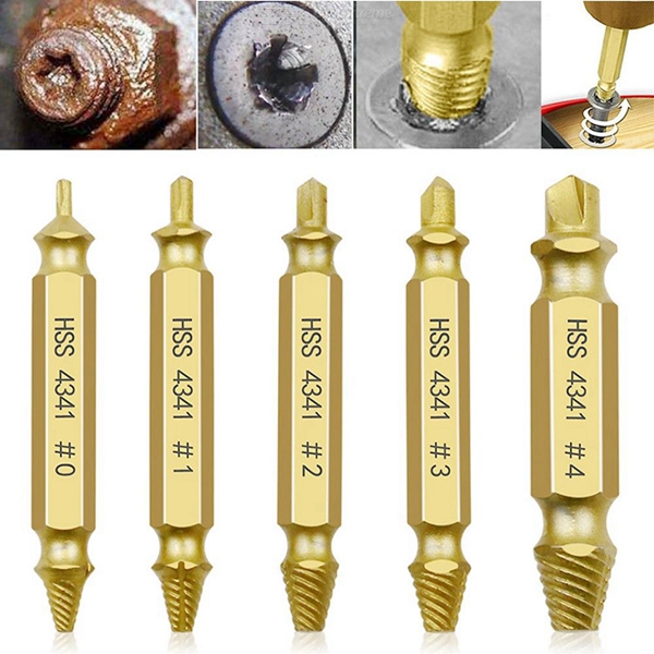 Racdde 5pcs Material Damaged Screw Extractor Drill Bits Guide Set Broken Speed Out Easy out Bolt Stud Stripped Screw Remover Tool