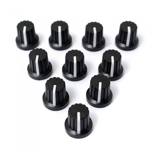Racdde 6mm Shaft Hole Dia Plastic Threaded Knurled Potentiometer Knobs Caps - Black (10 PCS)