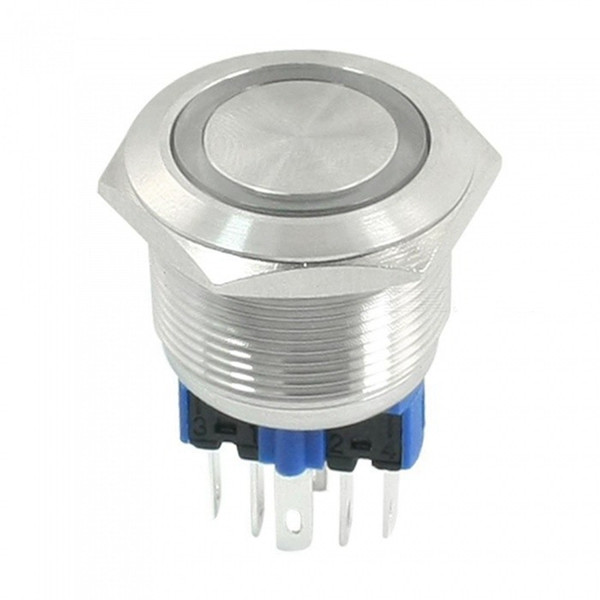 Racdde 12V Green LED DPST 22mm Momentary Stainless Steel Push Button Switch