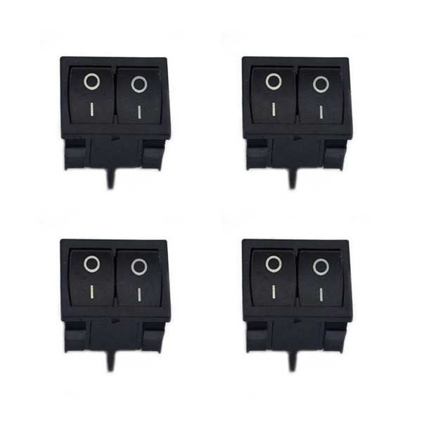 Racdde 125~250V 6~10A 4-Pin Dual Rocker Switch - Black (4PCS)