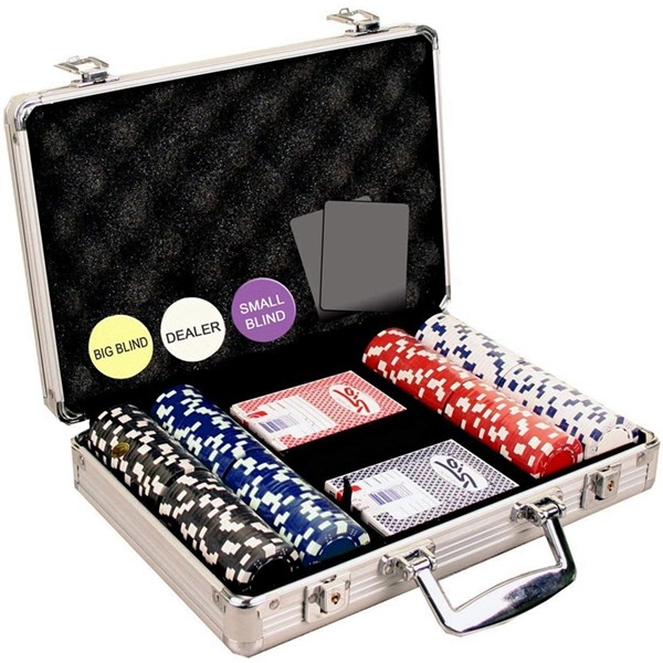 Racdde 200 Dice Striped 11.5 Gram Poker Chip Set with Aluminum Case, Dealer Button, 2 Decks of Cards 
