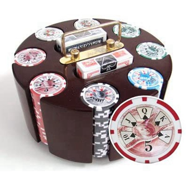 200 14 Gram Ben Franklin Poker Chips & Wooden Carousel Set 