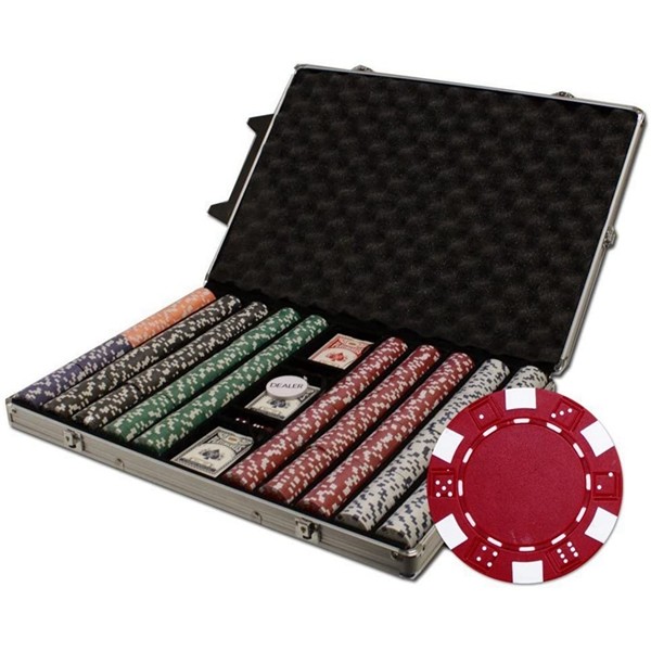 Racdde 1000-Count Striped Dice Poker Chip Set in Rolling Aluminum Case, 12.5gm 