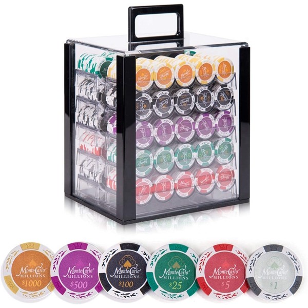 Racdde Monte Carlo Casino Poker Set 14 Gram Chips 1000PCS Chips with Acrylic Display Case, 500PCS Chips with Aluminum Case 