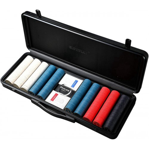 Racdde ACES Ceramic Poker Chips Set for Texas Hold'em, 300 PCS/500PCS[blank chips]Features a high-end carrying case with a leather interior design and casing made from German Polycarbonate material. 