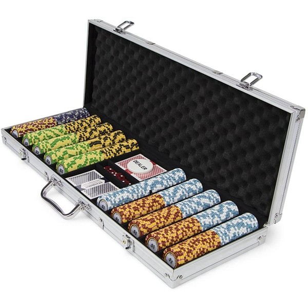 Racdde 500-count Monte Carlo Poker Chips with Aluminum Case, 14 Gram, 3-Tone Chips | Includes 2 Decks of Cards & Dealer Button | Poker Sets with Case for Poker, Texas Hold 'em, Gambling & Casino Games 