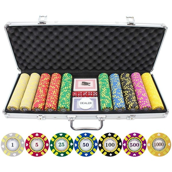 Racdde 500 Piece Stripe Suited V2 Clay Poker Chips Set 