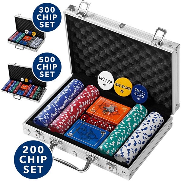 Professional 200, 300 or 500 Chips (11.5g) Poker Set with Case by Racdde – 3 Options - Complete Poker Playing Game Sets with Casino Style Chips, Cards, Dice, Aluminum Color Case & Keys 