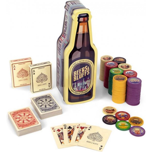 Racdde Beers & Bluffs Poker Chip Set - 2 Decks Craft Brew Themed Playing Cards and 200 Poker Chips in Beer Bottle Gift Tin 