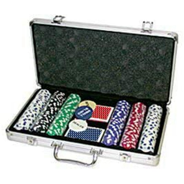Racdde 300 11.5 Gram Striped Poker Chip Set with 3 Dealer Buttons, 2 Decks of Cards, Case 