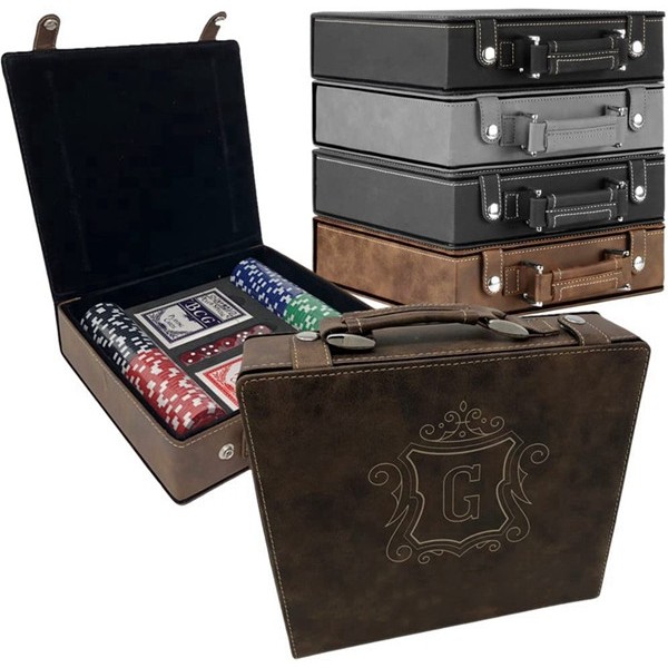 Racdde Personalized Poker Set Case - Custom Gifts for Poker Players - Free Engraving (Grey with Black) 