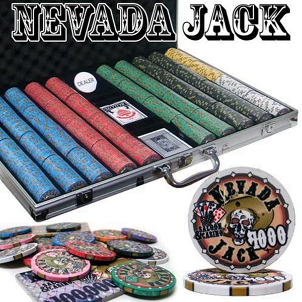 Racdde 1,000 Ct Nevada Jack Poker Set - 10g Casino Grade Ceramic Chips with Aluminum Case, Playing Cards, Dealer Button 