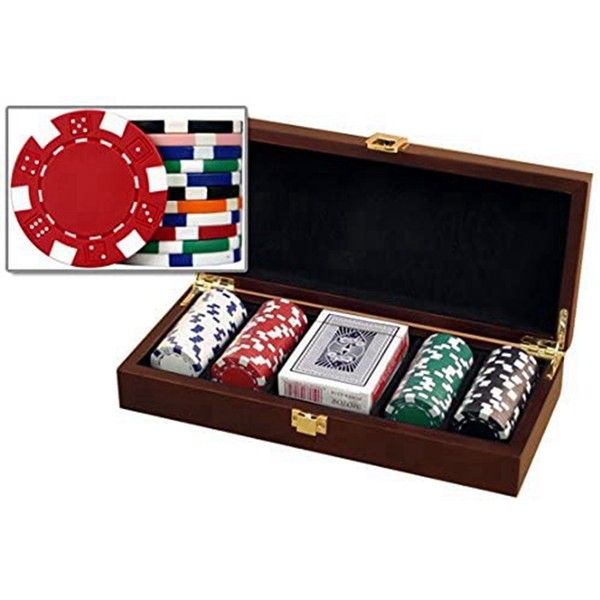 Racdde Mahogany Wood Poker Chip Set with Dice Striped 11.5 Gram Chips 