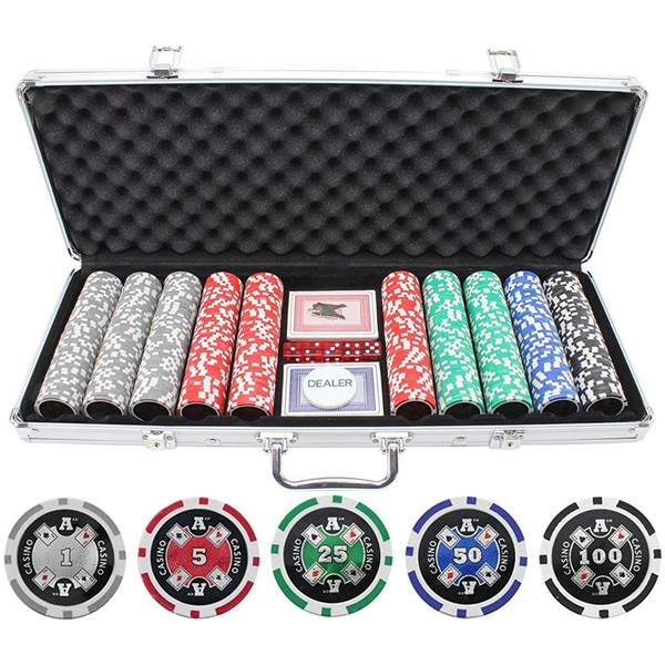 Racdde 13.5g 500pc Aces Up Clay Poker Chips Set 