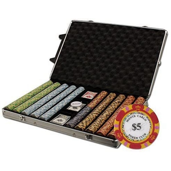 Racdde 1000-Count Monte Carlo Poker Chip Set in Rolling Aluminum Case, 14gm 