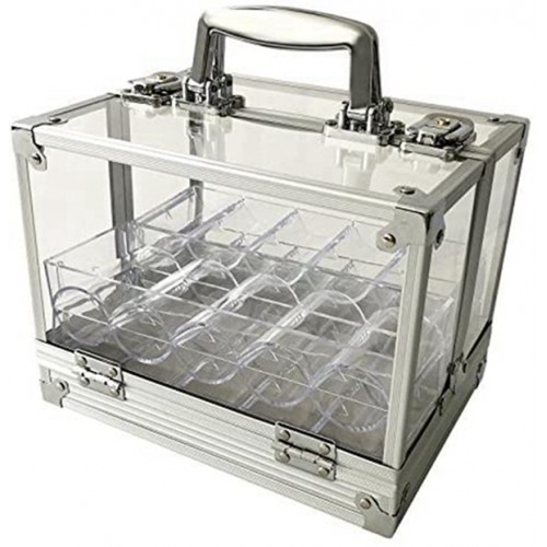 Racdde 600 Chip Clear Acrylic Poker Chip Locking Carrier-Includes 6 Chip Racks 