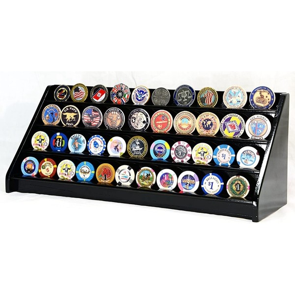 Racdde 4 Rows 40 Challenge Coin Casino Chip Display Case Rack Holder Stand for Table Shelf Desk 