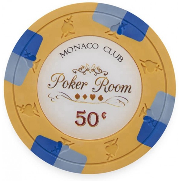 Racdde Pack of 50 Monaco Club Poker Chips, Heavyweight 13.5-Gram Clay Composite 