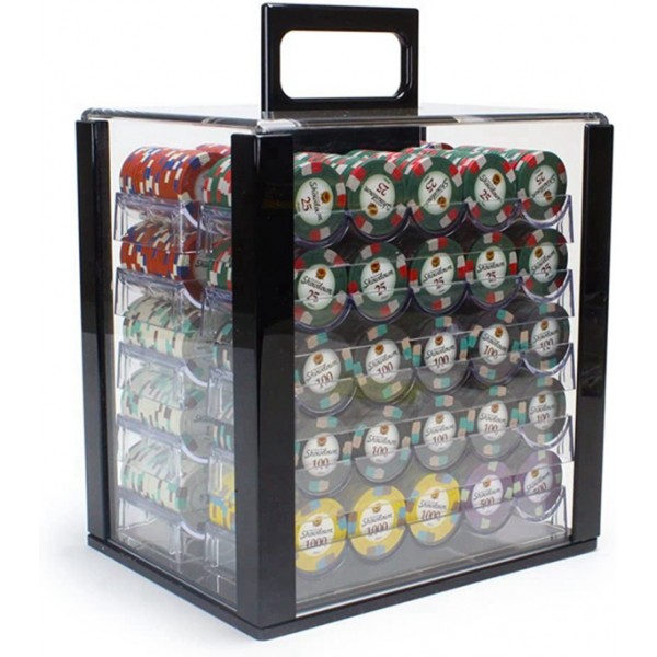 Racdde 1,000 Ct Showdown Poker Set - 13.5g Clay Composite Chips with Acrylic Display Case for Casino Games 