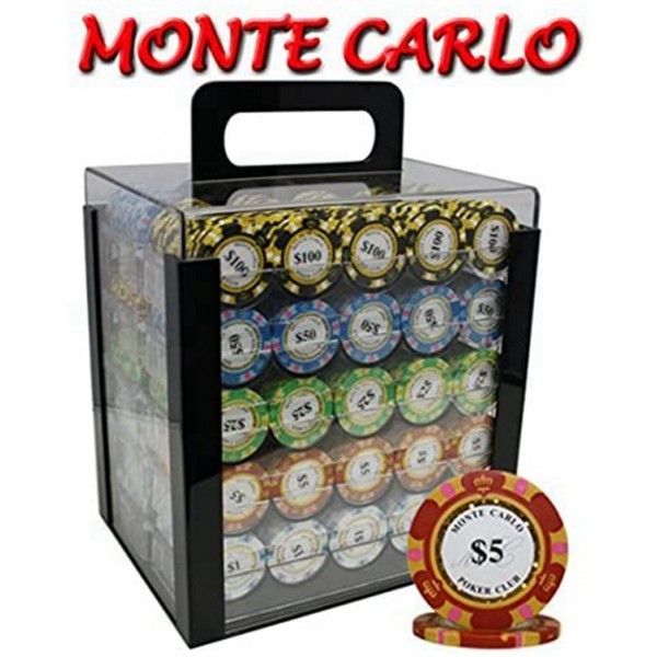 Racdde 1000pcs 14g Monte Carlo Poker Club Poker Chips Set with Acrylic Case Custom Build 