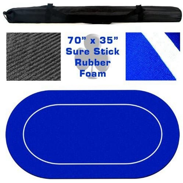 Racdde 70" x 35" Oval Blue Sure Stick Poker Table Layout with Rubber Grip 