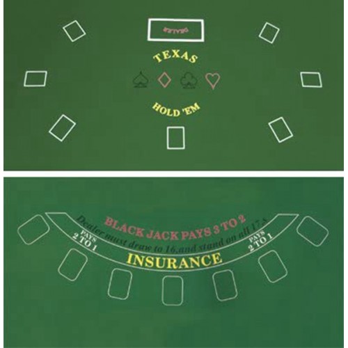Racdde 2-Sided Texas Holdem and Blackjack Casino Felt Layout 36 Inch x 72 Inch 