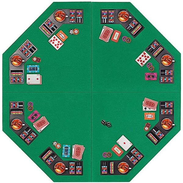 Racdde 48 Inch Foldable 8-Player Texas Poker Card Tabletop Layout Portable Anti-Slip Rubber Board Game Mat with Cup Holders and Carrying Bag 
