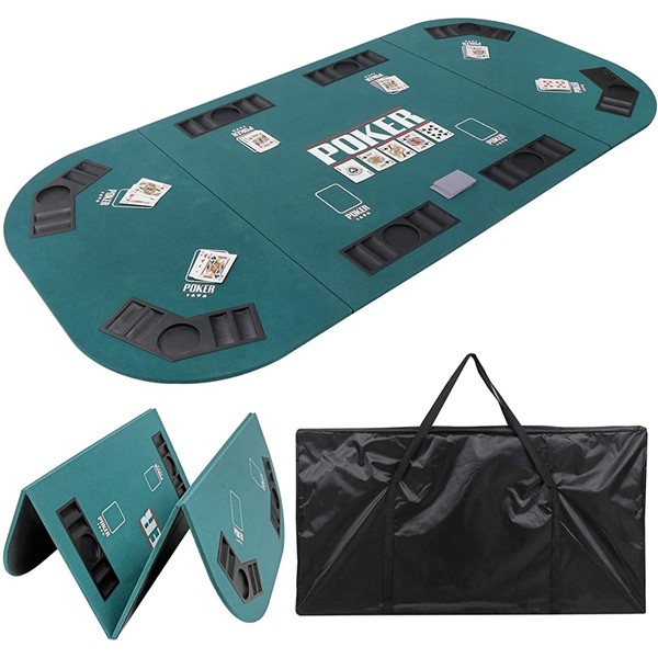 Racdde Foldable Poker Table Top 8 Player 71"x 35" Poker Topper Cover Mat w/Chips Tray Cup Holders Carry Case for Texas Hold'em Casino Home Cards Game Nights Oval 