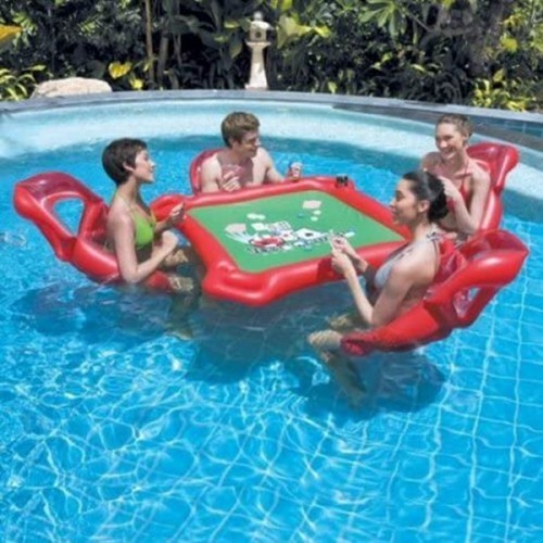 Racdde 4 Person Inflatable seat Mahjong Table Floating on Water Drainage Protection PVC Water Inflatable Floating Table Poker Table Inflatable Mahjong Table 