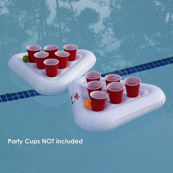 Racdde Inflatable Beer Pong Floats 2-Pack, 2 Racks with 3 Balls Set, Pool Party Beer Pong Drinking Game | Inflatable Beer Pong Table | 6 Cup Capacity Each Side | Floating Pong Game for Parties 