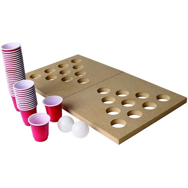 Racdde Mini Wooden Beer Pong or Shot Pong Set – Foldable Portable Travel Board Classic Juice Party Drinking Game Complete Set 