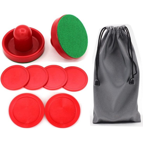 Racdde Home Standard Air Hockey Paddles and 2 Size Pucks, Small Size for Kids, Large Size for Adult, Great Goal Handles Pushers Replacement Accessories for Game Tables (2 Striker, 6 Puck Pack) 