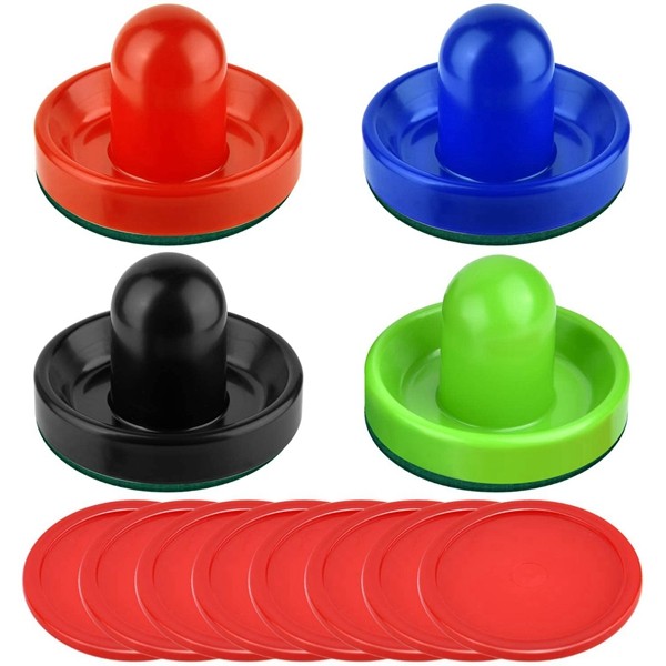 Racdde Air Hockey Pushers and Red Air Hockey Pucks, Goal Handles Paddles Replacement Accessories for Game Tables(4 Striker, 8 Puck Pack) 