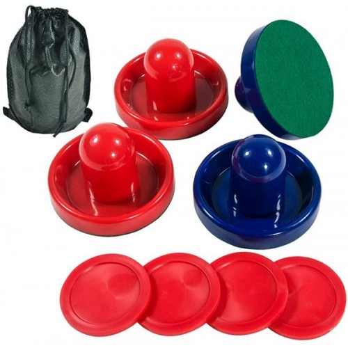 Racdde Two Colored of Air Hockey Pushers and Red Air Hockey Pucks, Goal Handles Paddles Replacement Accessories for Game Tables (4 Striker, 4 Puck Packs) 