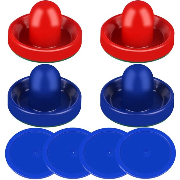 Racdde Air Hockey Pushers and Red Air Hockey Pucks, Goal Handles Paddles Replacement Accessories for Game Tables (4 Striker, 4 Puck Pack) 