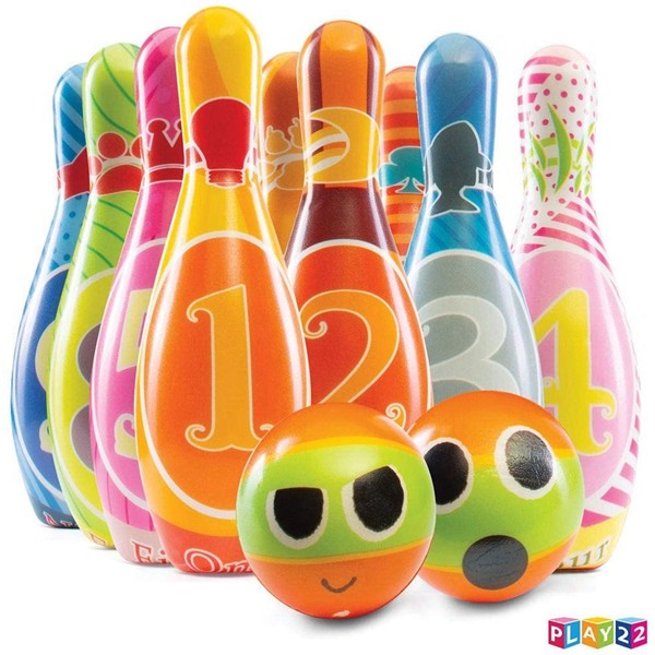 Racdde Kids Bowling Set with Carrying Bag - Colorful 12 Piece Toy Bowling Set - Sturdy Soft Foam Set - Includes 10 Pins and 2 Balls – Childrens Bowling Set & Toddler Bowling Set - Original 