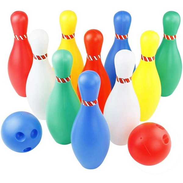 Racdde Kids Bowling Set 10 Pins 2 Balls Plastic Ball Indoor Sport Games Party Bowls Family Games Educational Toys Easter Gifts for Boys Girls Toddlers Children Age 3 4 5 6 Years Old 