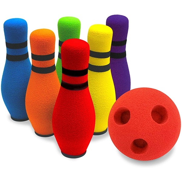 Racdde Designed by Parents Development Foam Bowling Set, Designed for Extended Play with “Playbook”, for Baby, Kids, Toddlers, Boys, Girls, Children 2-5 Years (6 pins & 1 Ball), Home Bowling Set